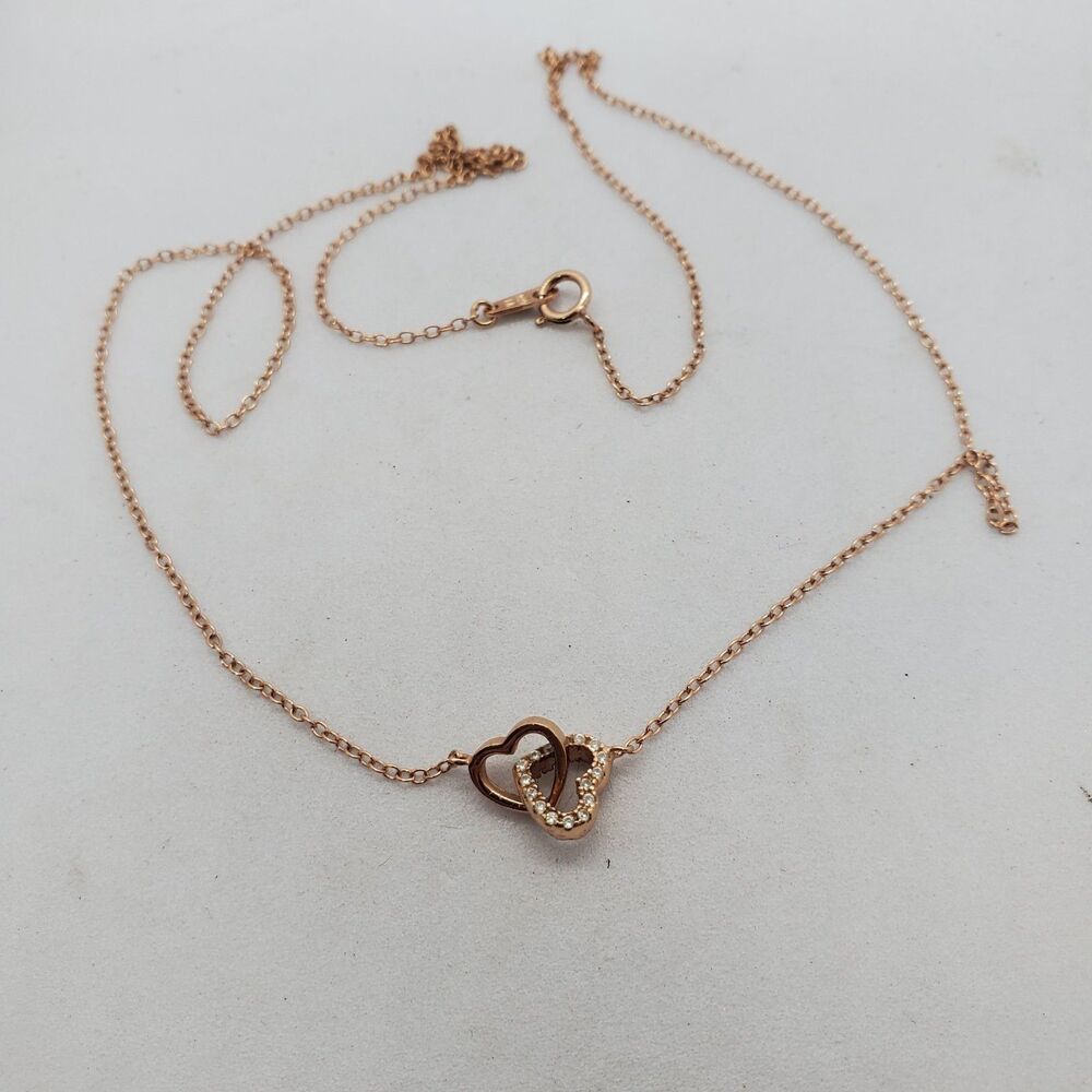 Gold Plated Sterling Silver Interlocning Heart Necklace 16" or 18" Adjustable